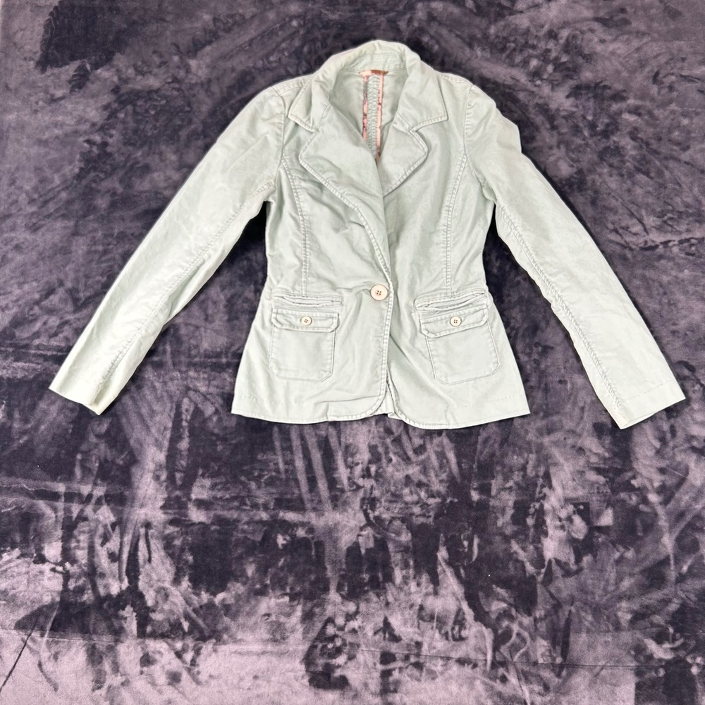 Bay Corduroy Blazer Womens Size 10 Mint Green Single Button Floral Lined Jacket